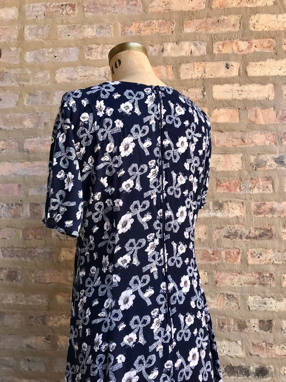 1990's Bow + Floral Navy Midi Dress - image 6