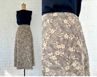 1990's Size 10 Silk Floral Midi Skirt from Jones NY