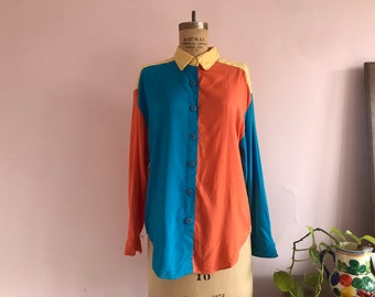 1990's Color Block Button Up Shirt