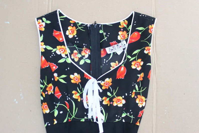 1980/'s Black Jumpsuit with Floral Bodice and Corset Bust in Women/'s Size 6 Medium