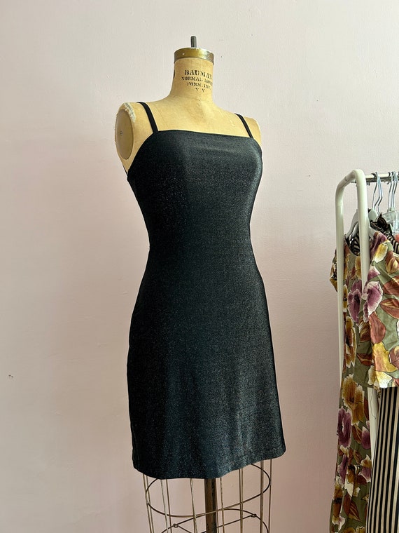 1990's Size 6 Black and Silver Sparkle Club Dress - image 2