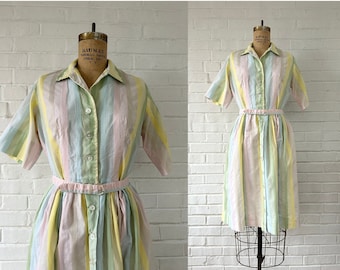 1960's Size 6/8 Spring Pastel Striped Shirtdress