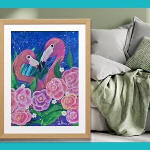 Flamingo Love Art Print: Romantic Tropical Wall Decor