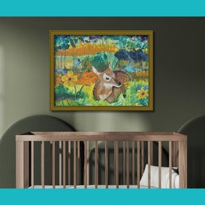 Baby Deer Art Print: Woodland Fawn Giclee Matte Poster