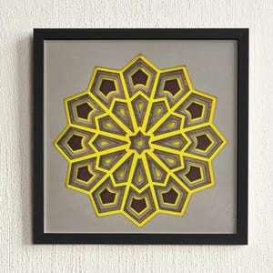 Mandala en capas 3D, Arte mural de madera 3D, Arte multicapa, Caja de sombras de madera, Decoraciones para chimeneas, Regalos cortados con láser, Marco de arte con caja de sombras