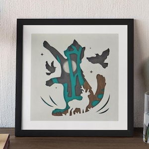 Arte mural de gato en capas 3D, arte mural de madera con mandala de gato 3D, regalos cortados con láser, arte mural de madera 3D, arte de sombras de madera, arte multicapa, arte de caja de sombras