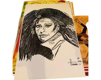 Sophia Loren Portrait Drawing Print Larry Stevens 1986
