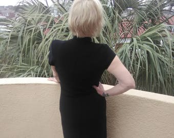Black Knit Cheongsam Style Dress