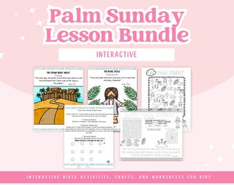 Palm Sunday Lesson Bundle, Interactive Bible Crafts, Worksheets (Printable)