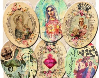 INSTANT DIGITAL DOWNLOAD - Virgin Mary Religious Icons - 30 x 40 mm Ovals - Original Collage Designs - for Pendants Jewelry Charms Necklaces