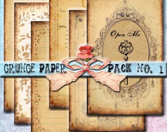 INSTANT DOWNLOAD Grunge Pack - Set of 9 - Grungy Paper Ephemera Journal Collage Sheet  - Printable Digital Download Backgrounds Gift Tags