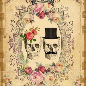 Vintage Schädel - Valentinstag-Karte - druckbare DIGITAL DOWNLOAD - Gothic Victorian - Tag der Toten - Hochzeit & Jahrestag Kunstdruck