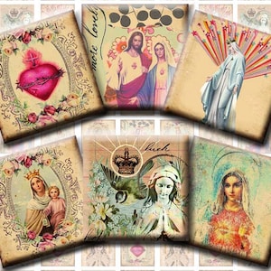 INSTANT DIGITAL DOWNLOAD - Virgin Mary Religious Icons - 1 Inch Squares - Printable Original Collage Designs -  Pendants Jewelry Necklaces