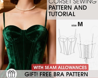 Mermaid corset M sewing pattern, princess corset patterns pdf, lacing corset pattern, cosplay corset digital pattern, bodice bustier pattern
