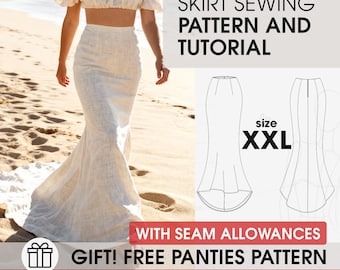 XXL size bridal trumpet skirt with train tailoring pattern
