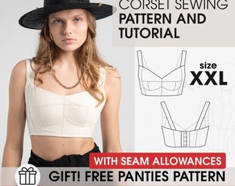 Modello per top corto con corsetto taglia XXL, guida completa al cucito per taglie forti, cucito di corsetti alla moda per donne, modello facile per corsetto da sposa, modello PDF per corpetto