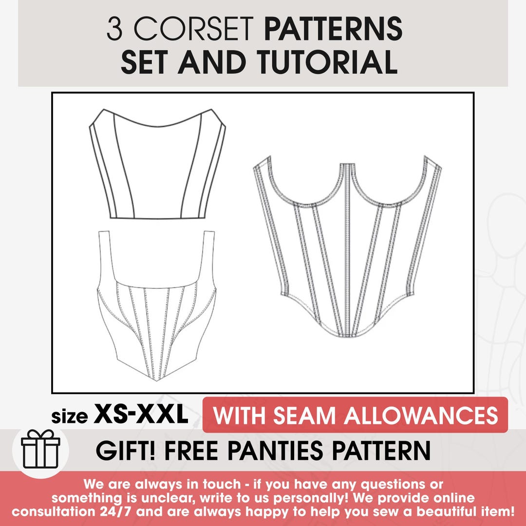 Corset Sewing Patterns Set XS-XL, Overbust Lacing Corset (PDF Pattern ...