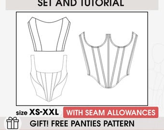 Corset Sewing Patterns Set XS-XL, Overbust Lacing Corset (PDF Pattern)