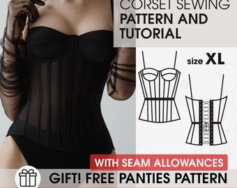 Patrón de costura para corsé gótico transparente, corpiño tipo bustier, talla XL (patrón PDF)