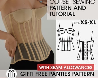 Modello di corsetto coloniale lungo, modelli di corsetto da principessa con stecche in formato PDF, tutorial per corsetto alla moda con allacciatura, modello per costume di Halloween