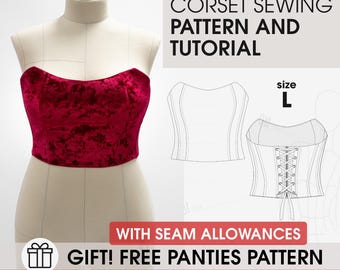 Modello PDF per corsetto con lacci taglia L, modello per cucire corsetto sopra il seno, modello digitale per corsetto cosplay fatto a mano, cucito corsetto rock da donna