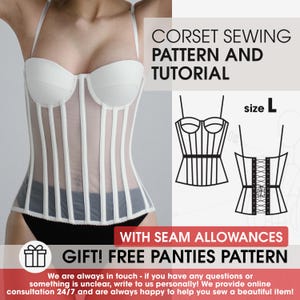 Corset pattern L size with back lacing, corset pattern with seam allowances, sewing patterns pdf, trendy overbust corset tutorial full guide