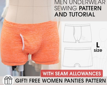 Men's Boxers Sewing Pattern, L Size, DIY Shorts (PDF Pattern)