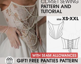 Bridal corset sewing pattern PDF, Lace corset top DIY template with tutorial, Wedding bustier sewing printable pattern, Princess corset PDF