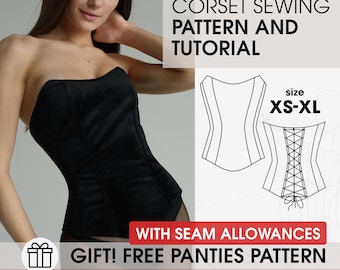Patrón de costura de corsé en PDF, guía completa, patrón de corsé gótico para boda, costura de top de novia para mujer, patrón digital de corpiño y bustier.