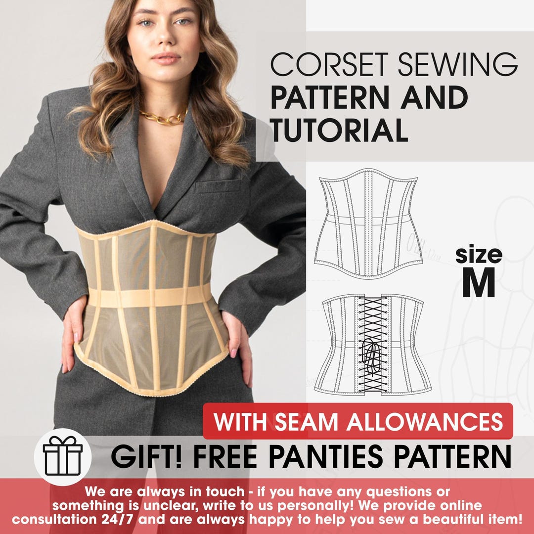 Underbust Corset M Size Sewing Pattern With Seam Allowances and Full ...