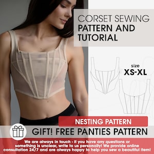 PDF corset sewing pattern full guide, sewing patterns pdf, casual y2k corset womens sewing, crop top pattern, bodice bustier pattern