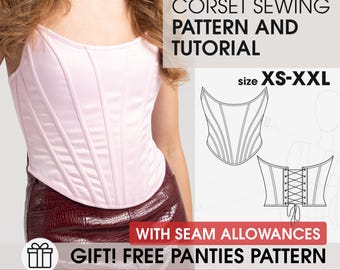 Paper sewing pattern, wedding corset patterns printed, bridal corset pattern, elegant wedding bodice bustier pattern, full sewing guide