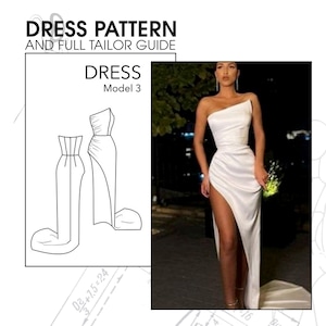 S leg slit prom gown sewing pattern, graduation mermaid dress with train digital pattern, unique star prom sleeveless dress PDF pattern