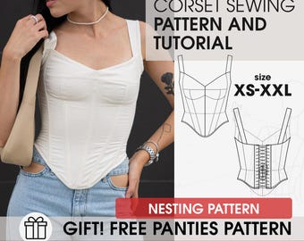 XS-XXL tight lacing corset pattern, overbust sheer corset full sewing guide, easy wedding corset pattern, bodice pattern