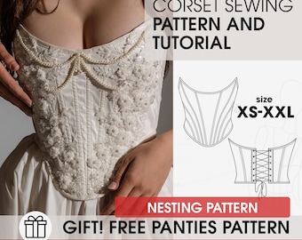 Wedding corset sewing pattern, corset patterns pdf, sexy corset digital pattern, elegant bridal digital bodice bustier pattern, sewing guide