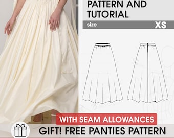 XS Wedding Skirt Sewing Tutorial, Bridal Draped Satin Sun Skirt  (PDF Pattern)