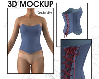 3D corset mockup, 3D corset model for texturing, corset procreate Obj, corset CLO3D, Digital Fashion Design, Mockup Apparel Clothing Design