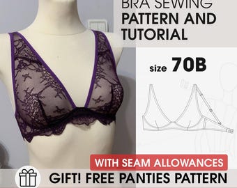 Patrón de costura de bralette 70B, patrón de top de sujetador (patrón digital)