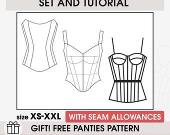 Guía completa de patrones de costura para corsés en PDF (tallas XS-XL), ramillete de boda gótico, costura de top de novia para mujer, patrón digital de corpiño bustier