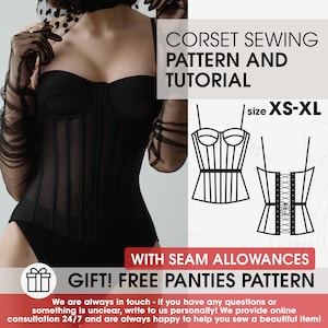 Corset with cups XS -XL pattern seam allowances, goth black patterns pdf, trendy overbust corset pattern with full guide, Halloween pattern