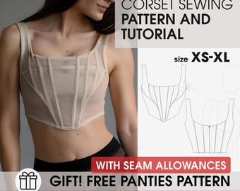 Guía completa de patrones digitales de corsé, patrones de costura para bodas en PDF, costura nupcial para mujer, patrón de top corto, patrón de corpiño tipo bustier
