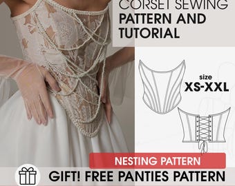 Bridal corset sewing pattern PDF, Lace corset top DIY template with tutorial, Wedding bustier sewing printable pattern, Princess corset PDF