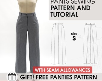 Sサイズのワイドレッグパラッツォパンツの縫製チュートリアル、ゆったりとしたルーズフィットのロングキュロットの印刷可能なパターン