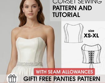 Patrón de costura de corsé de novia con encaje (tallas XS-XL), tutorial de bustier de novia (patrón PDF)