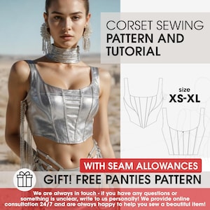 Tutorial de costura de top de corsé de verano, patrones de costura de corsé pirata en PDF, patrón de top corto hecho a mano para mujer, corsé de estrella de rock de cuero en PDF
