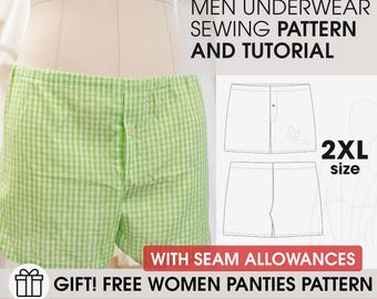 Mens shorts XXL sewing pattern, boxer briefs pdf pattern, men shorts begginer sewing pattern, DIY gift for Husband, Fathers Day Gift