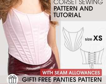 Pointed Corset Sewing Pattern Tutorial XS Size, Mermaid Style, Adjustable Lacing (PDF)