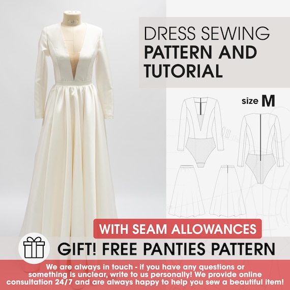 M Size Two Pieces Winter Wedding Dress With Long Sleeved Bodysuit and  Circle Skirt Sewing Pattern and Tutorial - Etsy Israel