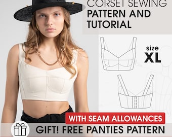 Corset Sewing Pattern PDF with Tutorial, Bustier Top for DIY Clothing in XL Size