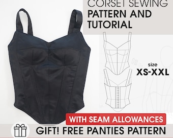 Patrón de costura de corsé de novia XS-XXL en PDF, plantilla de top de corsé de satén para hacer tú misma con tutorial, patrón de costura de boda imprimible, corsé de princesa en PDF
